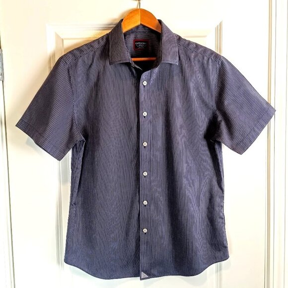 UNTUCKit Vinculo WF Navy Blue Herringbone Stripe Cotton Shirt - Picture 1 of 8